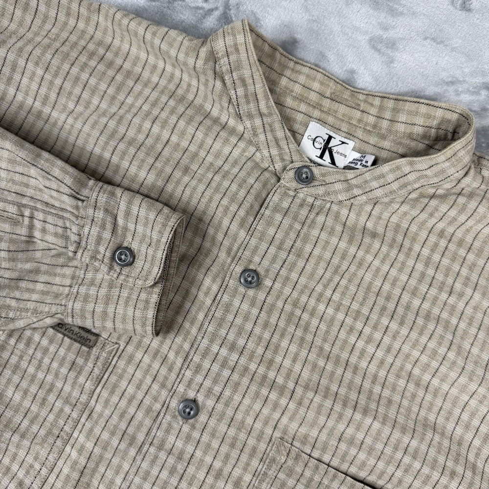 Calvin Klein Men's Long Sleeve Button Down Shirt Size M beige plaid